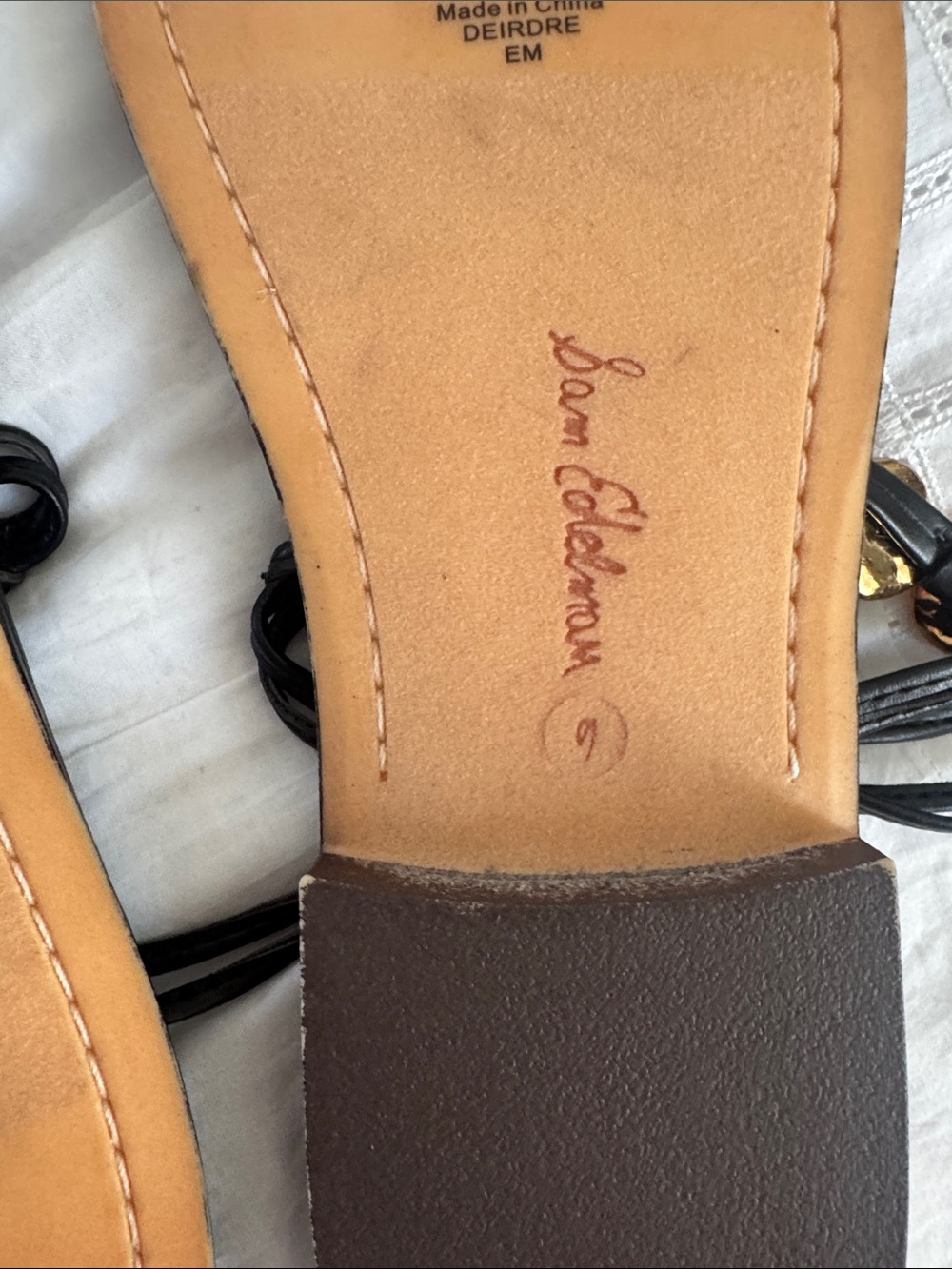 Sam Edelman Black Leather Lace-Up Sandals with Gold Coin Detail - Picture 8 of 8